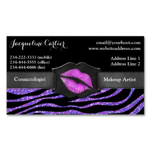 Elegante Paarse Zebra Glitter Kiss Cosmetologist Magnetisch Visitekaartje
