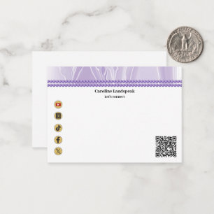 Elegante Paarse Zijde, Sociale Media & QR Code Notitiekaartje