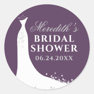 Elegante Paarse Zilveren Jurk Bruidsdouche Ronde Sticker