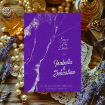 Elegante Paarse Zilveren Marmer Trouwkaartjes