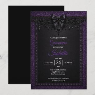 Elegante Paarse Zwarte Quinceañera Kaart