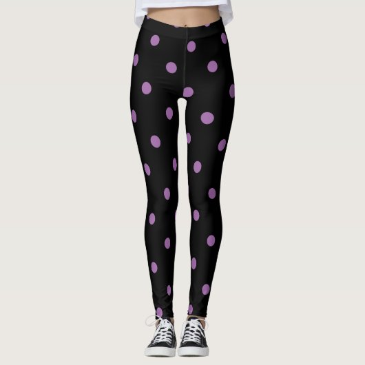 Elegante paarse zwarte stippen leggings (Voorkant)