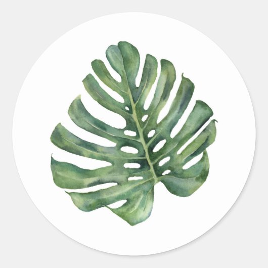 Elegante Palm Leaf Tropische Aloha bruiloft gunst Ronde Sticker (Voorkant)
