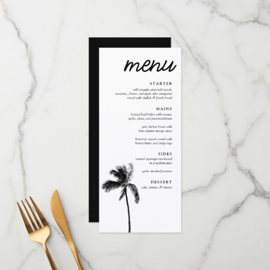 Elegante Palm Tree Bat Mitzvah Diner Menu (Voorkant / Achterkant in situ)