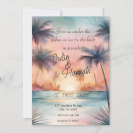 Elegante Palm Tree Sunset Bruiloft uitnodiging