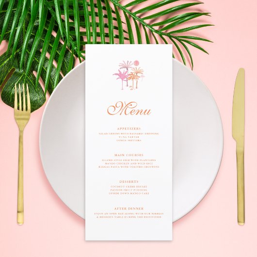 Elegante palmboom Tropische bruiloft Menu