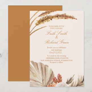 Elégante Pampas Gold Grass Wedding Invitations