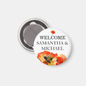 Elegante papaver rode bloem monogram bruiloft magneet (Voorkant / Achterkant)