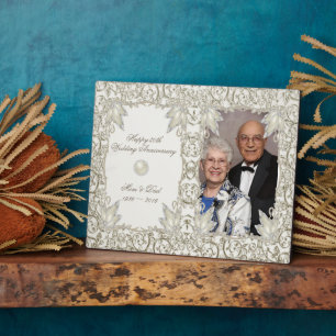 Elegante Parel 30-jarig Huwelijksjubileum Foto Fotoplaat