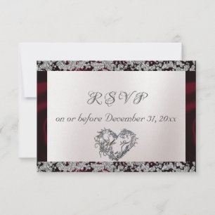 Elegante parel, Bourgogne lint & Sparkle RSVP Kaartje