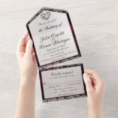 Elegante parel, Bourgondisch lint en glitterranden All In One Uitnodiging (Afscheurbaar)