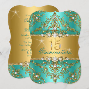 Elegante Parel Damast Jade Quinceanera Kaart