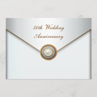 Elegante Parel Goud 50ste Huwelijksverjaardag Kaart