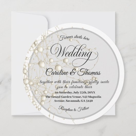 Elegante Parel Gouden Scriptie Bruiloft Romantisch Kaart (Voorkant)