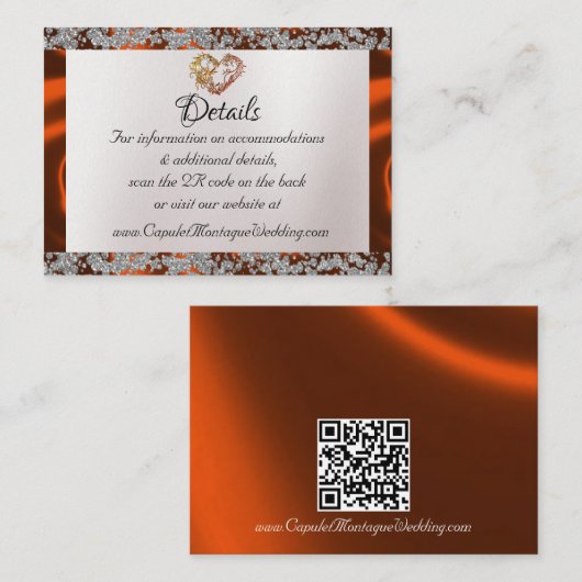 Elegante parel, koperlint & Sparkle QR-code Informatiekaartje (Voorkant / Achterkant)