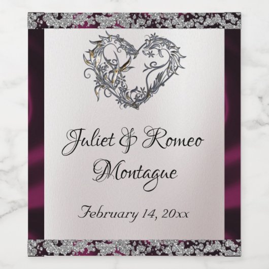 Elegante parel, Paarse lint & sprankeling Wijn Etiket (Enkel label)