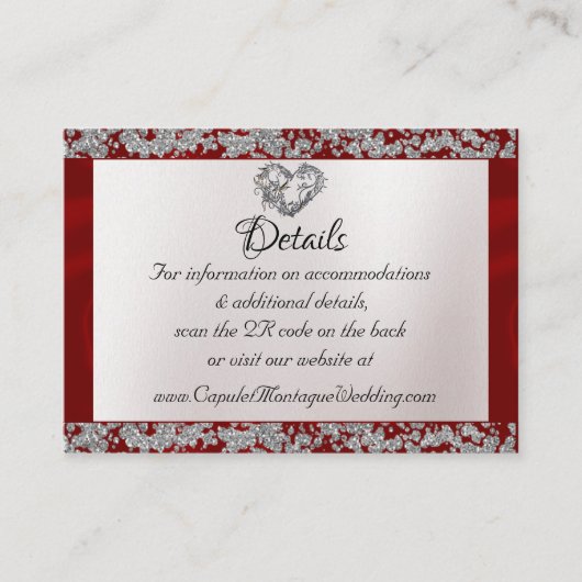 Elegante parel, rood lint & Sparkle QR-code Informatiekaartje (Voorkant)