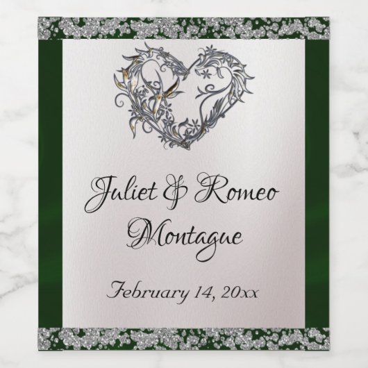 Elegante parel, smaragdgroen lint & sprankeling wijn etiket (Enkel label)