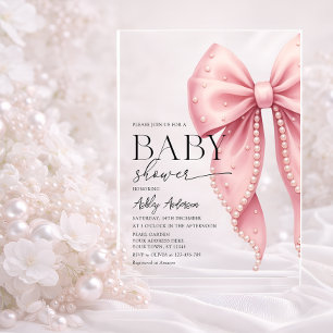 Elegante Parel Strik Meisje Baby Shower Acryl Uitnodigingen