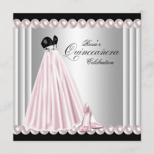 Elegante Parel Zilver Roze Quinceanera Kaart