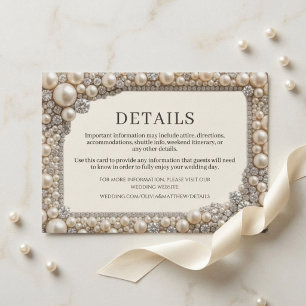 Elegante Parels Bruiloft Informatiekaartje