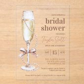 Elegante parels en Prosecco Acryl Uitnodigingen (Voorkant)