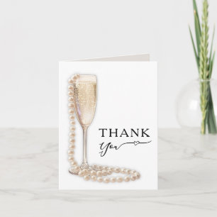 Elegante Parels en Prosecco Bruidsdouche Bedankkaart