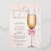 Elegante Parels en Prosecco Bruidsdouche Folie Uitnodiging (Voorkant)