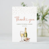 Elegante Parels en Prosecco Bruidsfeest Bedankkaart (Staand voorkant)