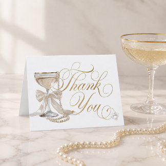 Elegante Parels en Prosecco Bruidsfeest Bedankkaart