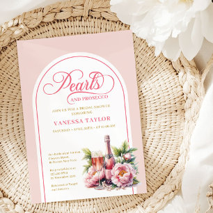 Elegante Parels en Prosecco Bruidsfeest Kaart