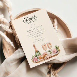 Elegante Parels en Prosecco Bruidsfeest Kaart