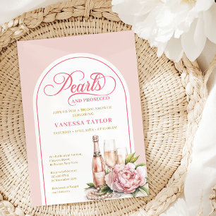 Elegante Parels en Prosecco Bruidsuitnodiging Kaart
