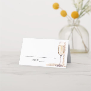 Elegante Parels en Prosecco Gevouwen Plaatskaart
