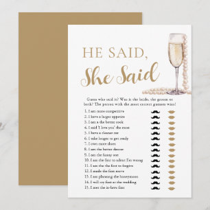 Elegante parels en prosecco Hij zei, ze zei spel Kaart