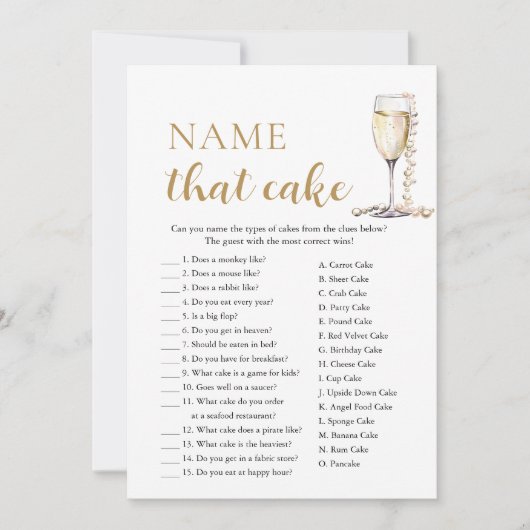 Elegante Parels en Prosecco Naam Dat Taart Spel Kaart (Voorkant)