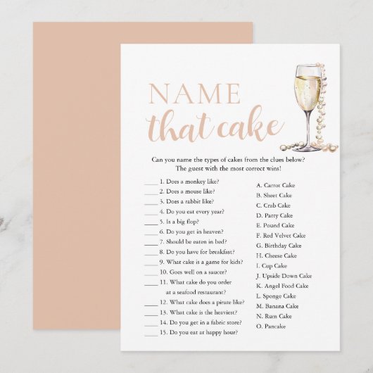 Elegante Parels en Prosecco Naam Dat Taart Spel Kaart (Voorkant / Achterkant)