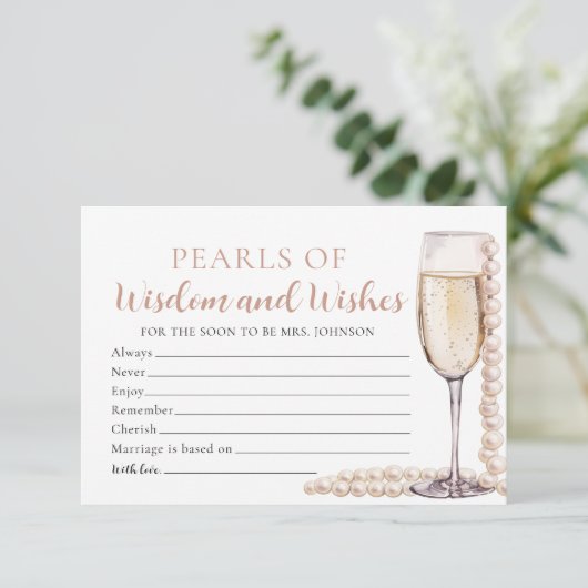 Elegante parels en Prosecco Parels van Wijsheid Ka Informatiekaartje (Staand voorkant)