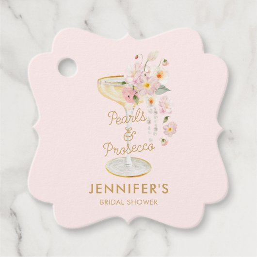 Elegante parels en prosecco roze bedankjes labels (Voorkant)