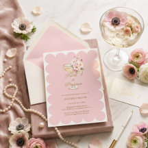 Elegante Parels en Prosecco Roze Bruidsuitnodiging