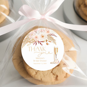 Elegante Parels & Prosecco Bloemrijke Bruidsfavori Ronde Sticker