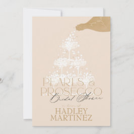 Elegante Parels & Prosecco Bruids Douche Uitnodigi Kaart