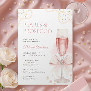 Elegante Parels & Prosecco Bruiloftsfeest Uitnodig Kaart