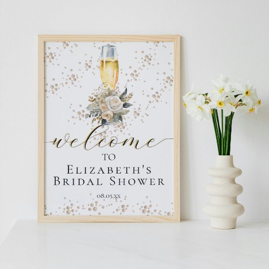 Elegante parels & Prosecco Script Welkomstbord Poster