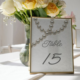 Elegante parels trouwtafel nummer kaart