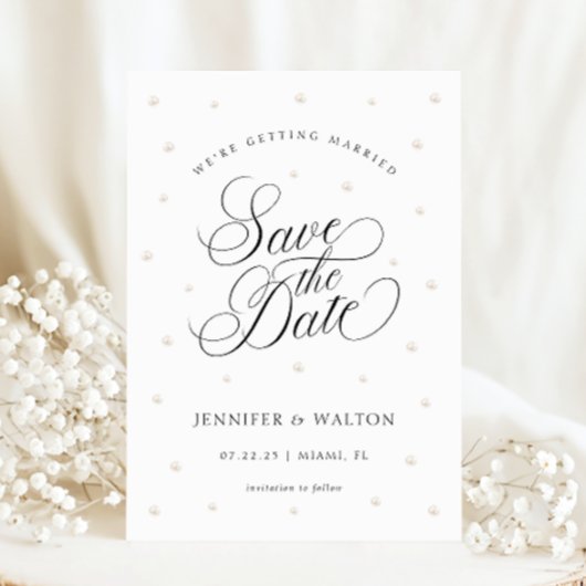 Elegante Parels Wedding Save the Date Kaart