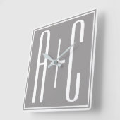 Elegante Paren Wit & Grijze Initails | Vierkante Klok (Hoek)