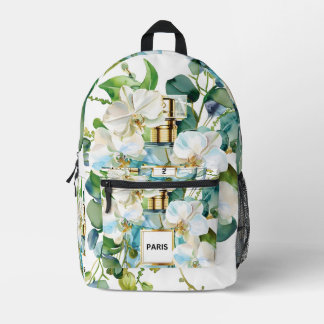 Elegante parfumfles met witte orchidee bedrukte rugzak