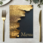 Elégante parties scintillant Gold et carte de menu<br><div class="desc">Cette superbe carte de menu présente une texture luxueuse de feuille d'or associée à un arrière - plan noir élégant et à une élégante typographie d'or. Idéal pour les mariages, les banquets ou les dîners formels, ce design s'inscrit parfaitement dans des thèmes haut de gamme et modernes. Montrez le menu...</div>