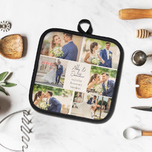 Elegante Pas getrouwd Getrouwd Paar Fotocollage Pannenlap